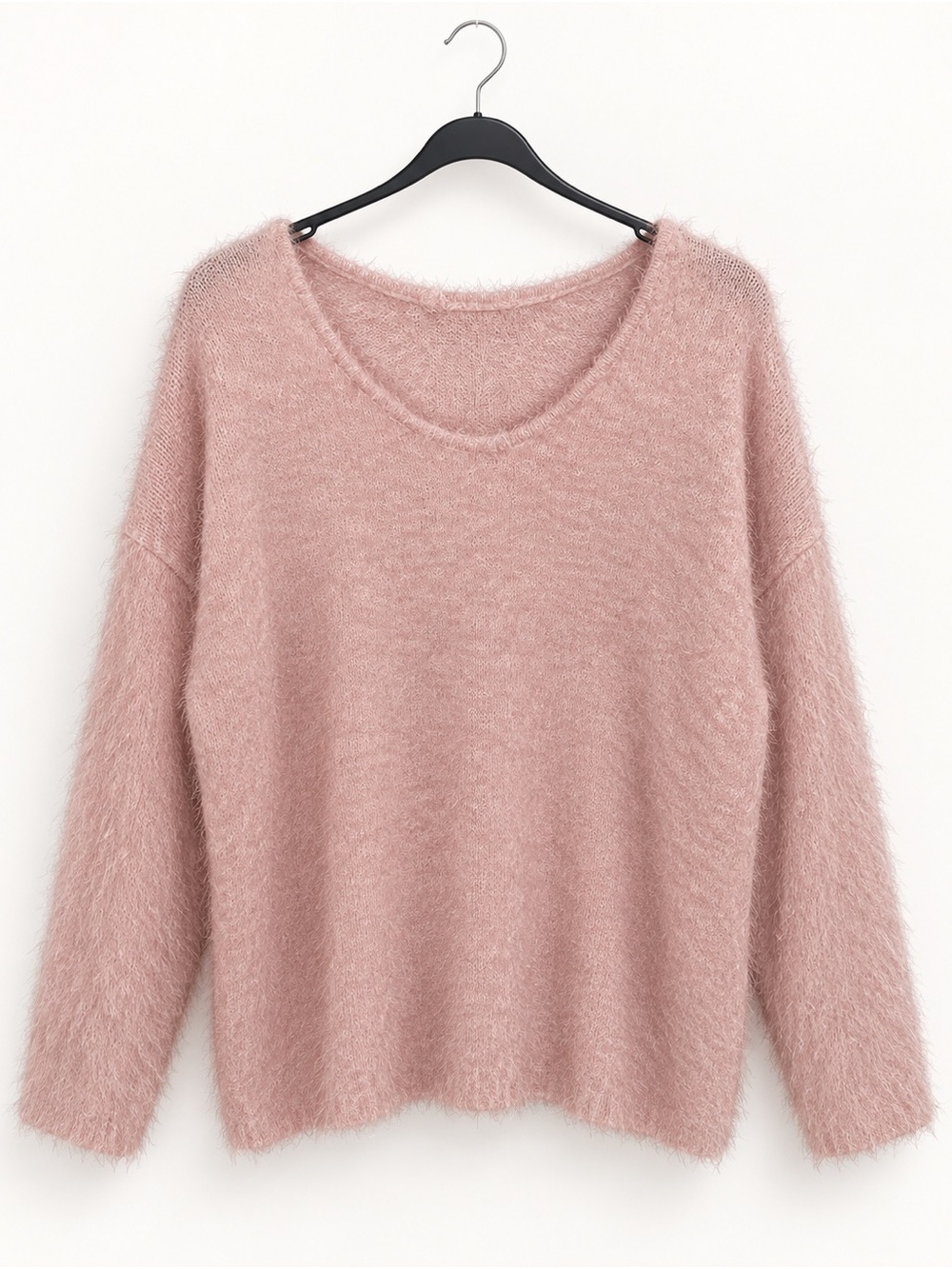 Soft Fuzzy Scoop Neck Sweater - Dusty Pink